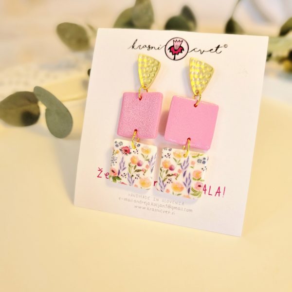 Uhani - Roza kvadratki